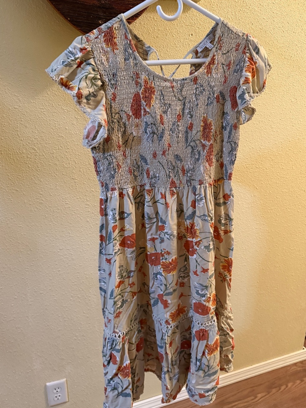 Patrons of Peace Floral Midi Dress in Cream and Rust with Sage Accents